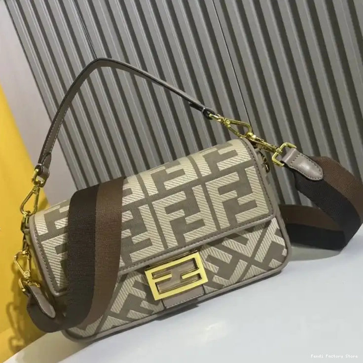 Grey FF Motif Bag In Medium Fendi Baguette Canvas 0504
